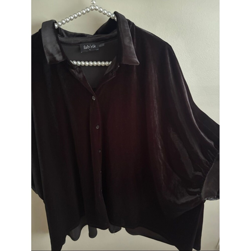 fab'rik Black Velvet Button-Down Shirt size large - Picture 2 of 5